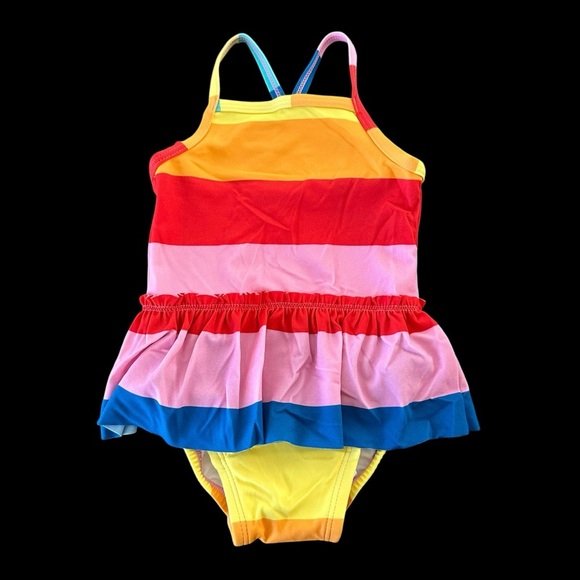 Hanna Andersson Baby Girls 12-18 months Rainbow Stripe One Piece Swimsuit Summer - Picture 1 of 3